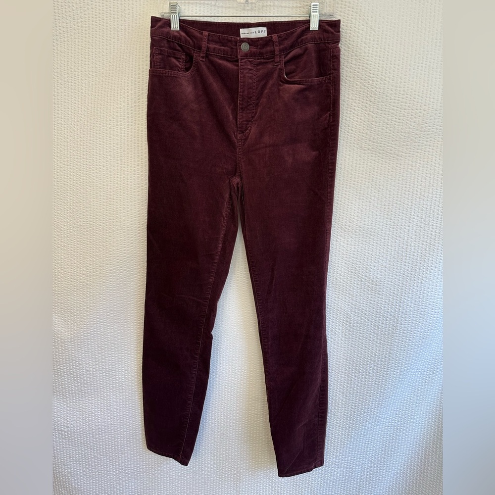 LOFT Burgundy Plum High Waist Skinny Corduroy Pants Women’s Size 6 Stretch